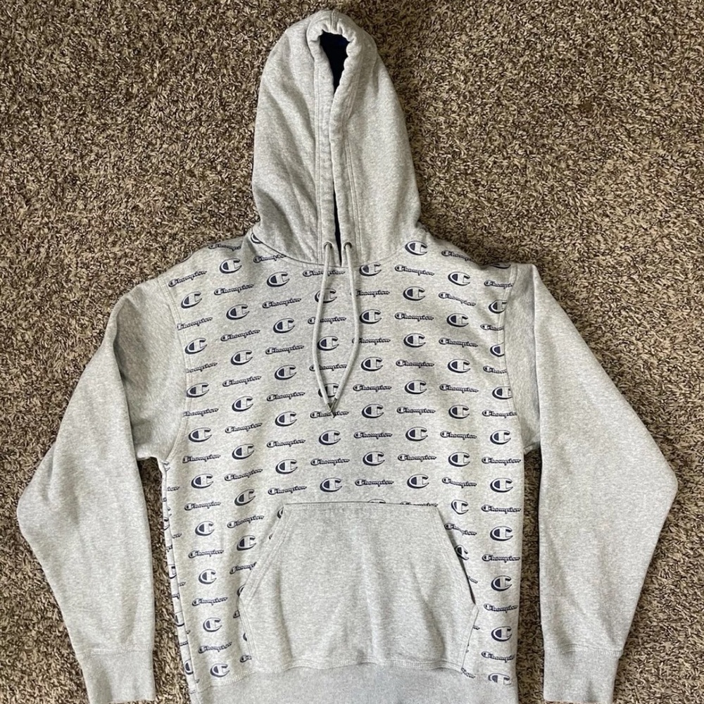 Champion Gray Hoodie with Logo Pattern